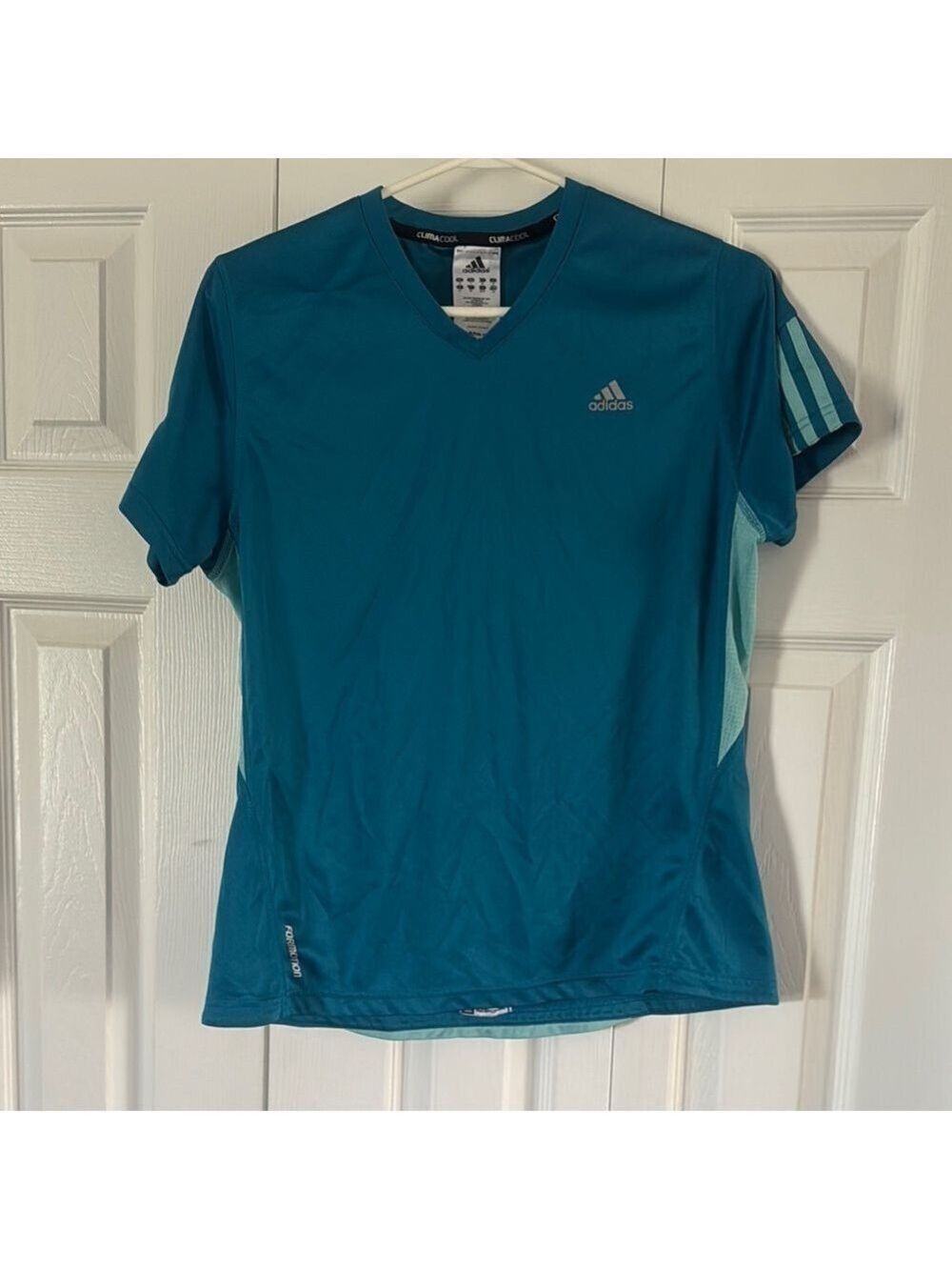Adidas Teal V-Neck Sports Tee